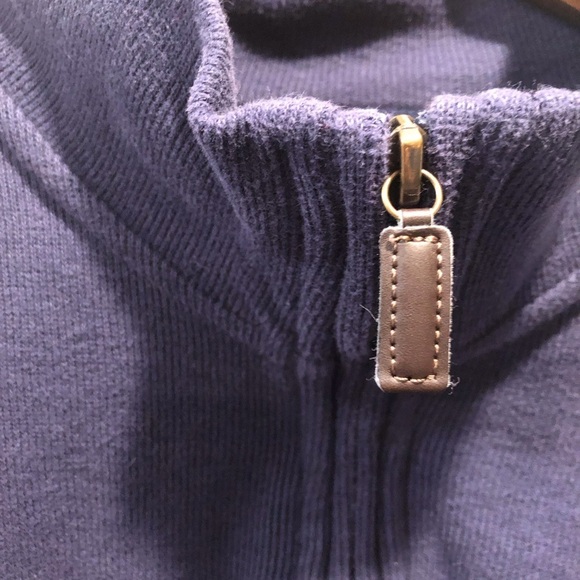 US Polo Assn Mens Large Navy Blue 1/4 Zip Sweater L/S Leather Zipper Pull - Picture 3 of 6